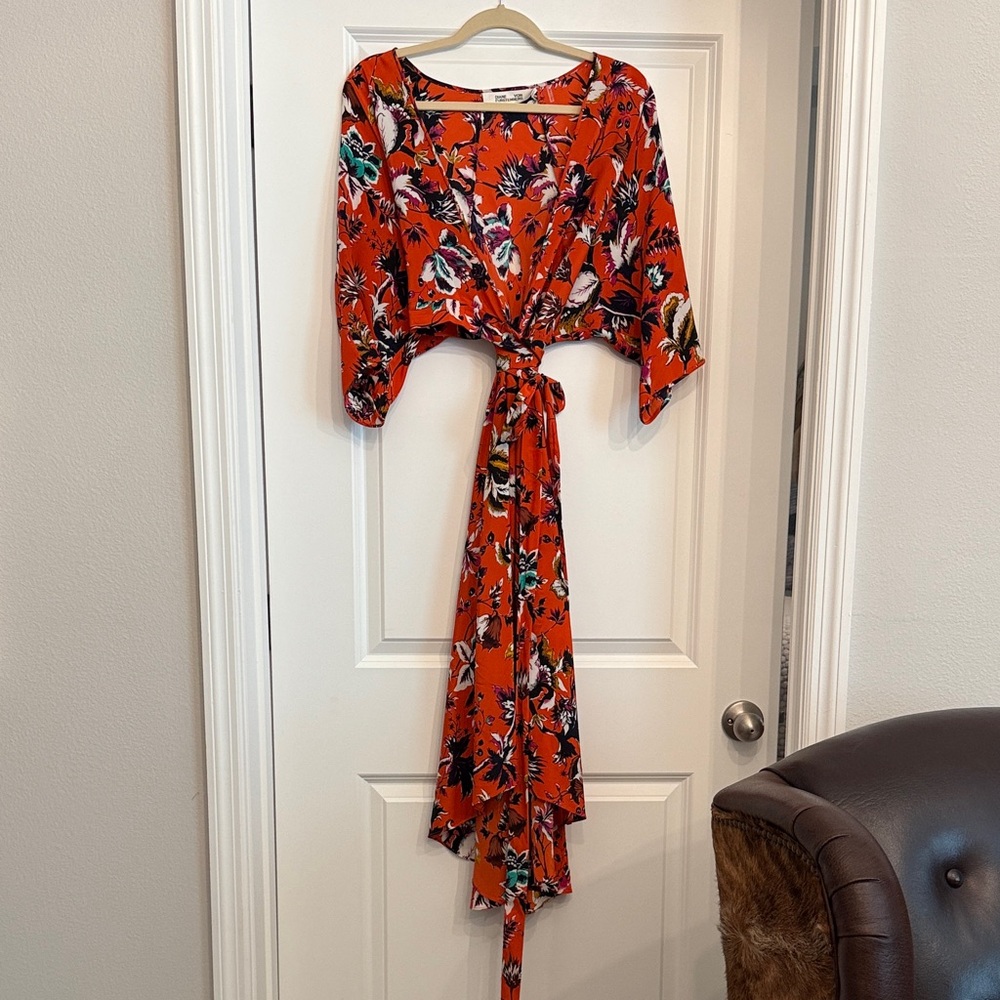 Diane Von Furstenberg Red Floral High Low Dress
